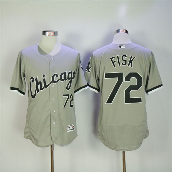 Men Chicago White Sox 72 Fisk Grey Elite MLB Jerseys